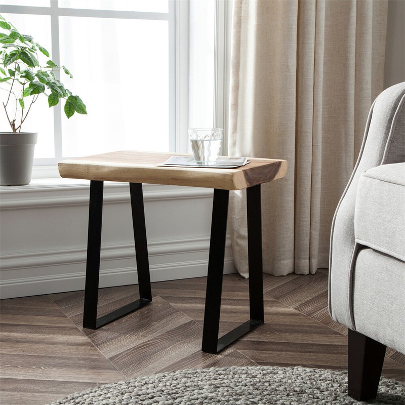 Natural Solid Wood Rectangle Bench Coffee Side Table with Metal Legs Rustic gallery