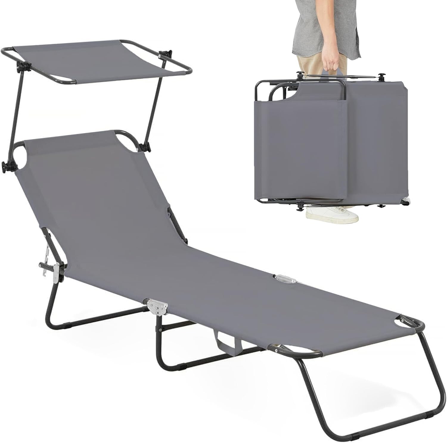 Comfysure Folding Outdoor Lounge Chair with Canopy grey gallery