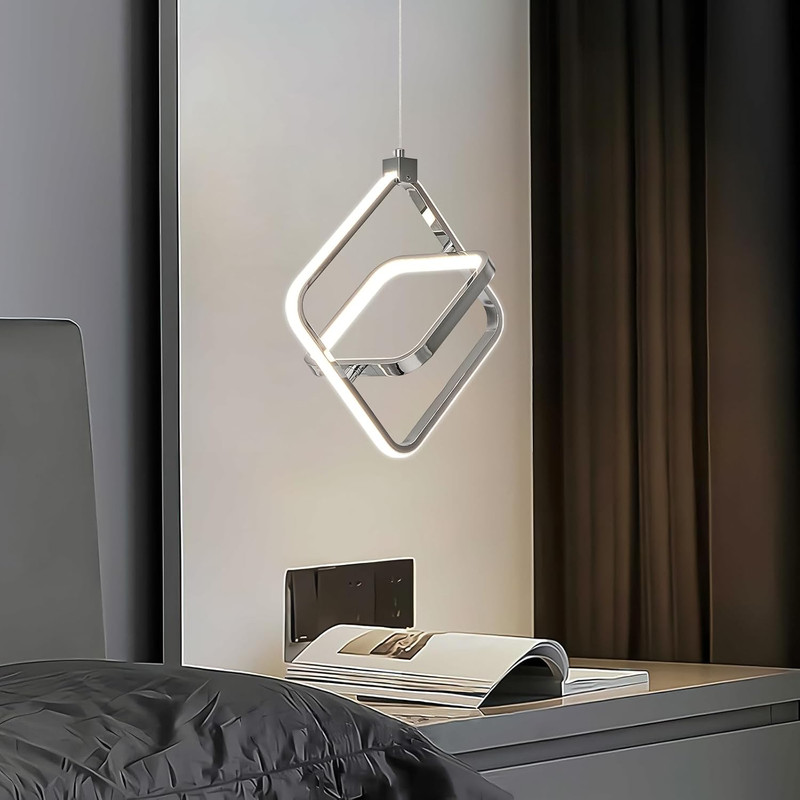 Modern LED Chandelier Chrome Rectangular Pendant Light Fixtures 4000K 20W Dimmab gallery