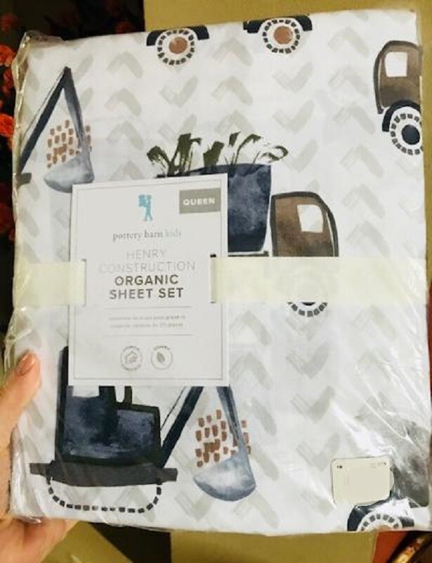 Pottery Barn Henry Construction Vehicles Sheet Set Blue Queen Truck Bulldozer 4p gallery