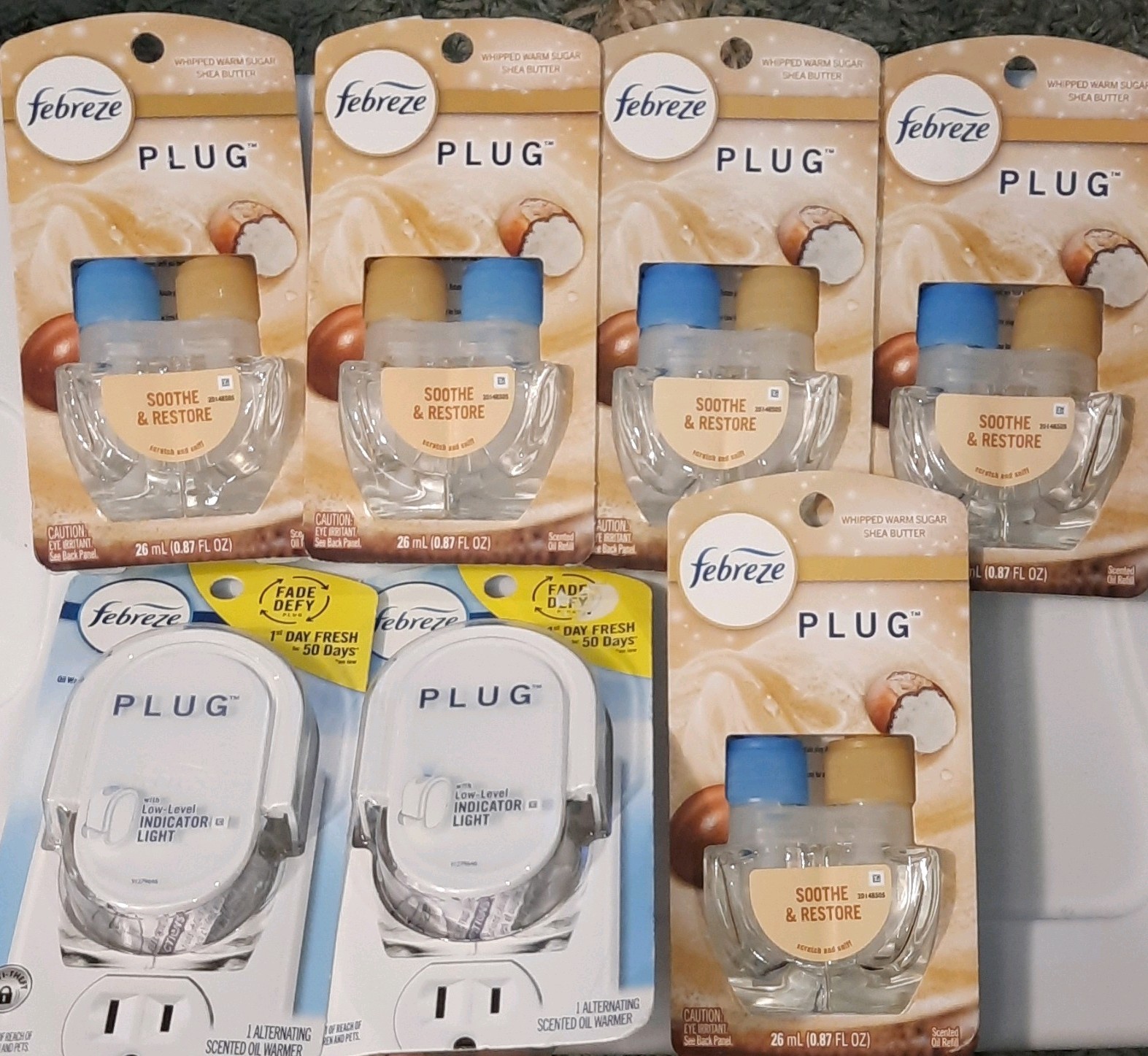 5 Count Febreze PLUG Whipped Warm Sugar Shea Butter Oil Refills & 2 Warmer gallery
