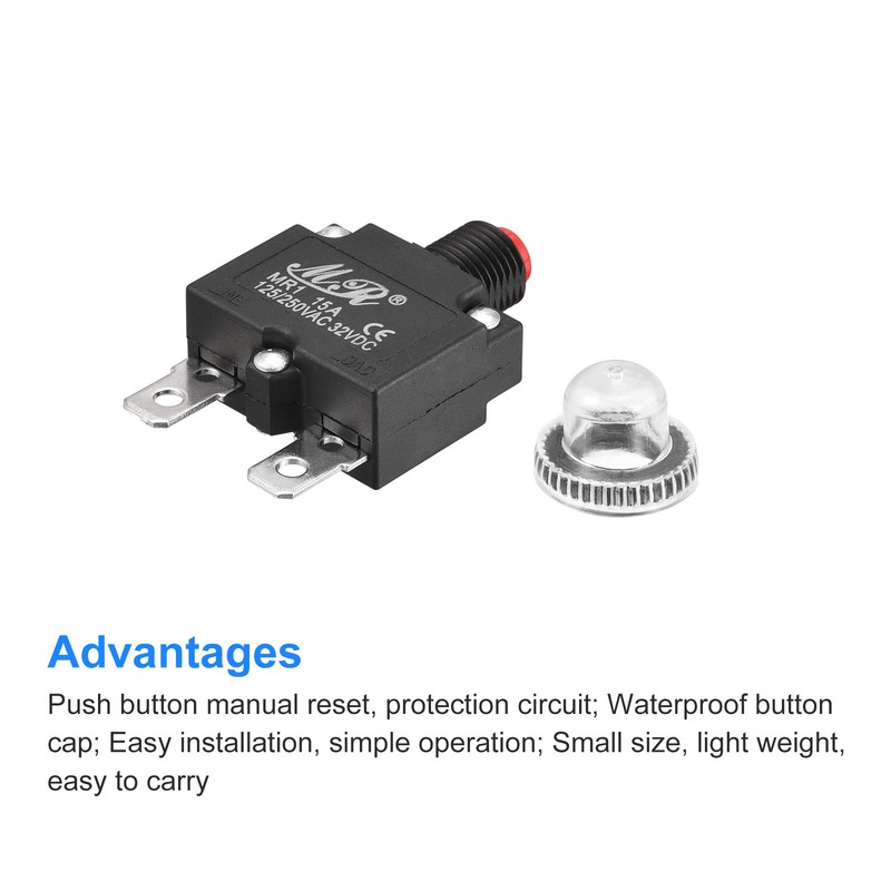5pcs Circuit Overload Protector 15A AC125/250V DC32V Push Button Thermal gallery