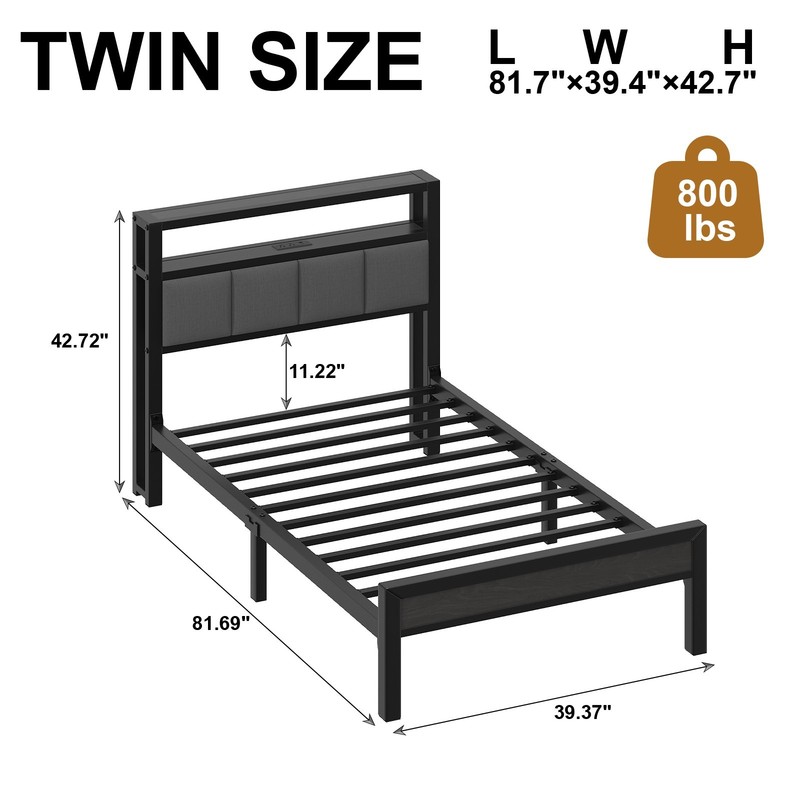 Twin/Full Size LED Light Bed Frame with 2-Tier Storage Headboard and Charging. gallery
