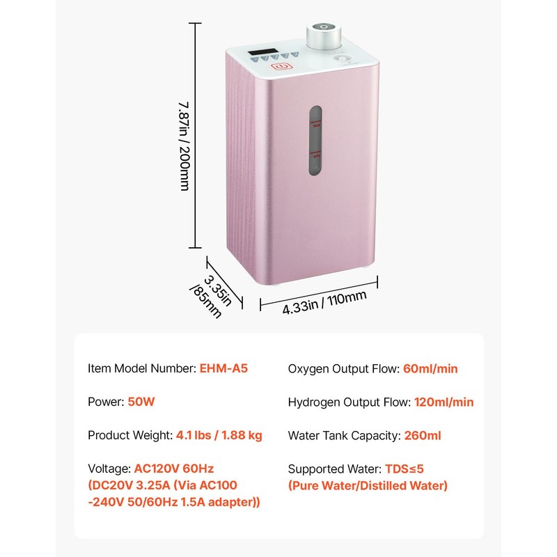 Hydrogen Inhalation Machine 99.99% High Purity 180ml/min Portable Hydro gallery