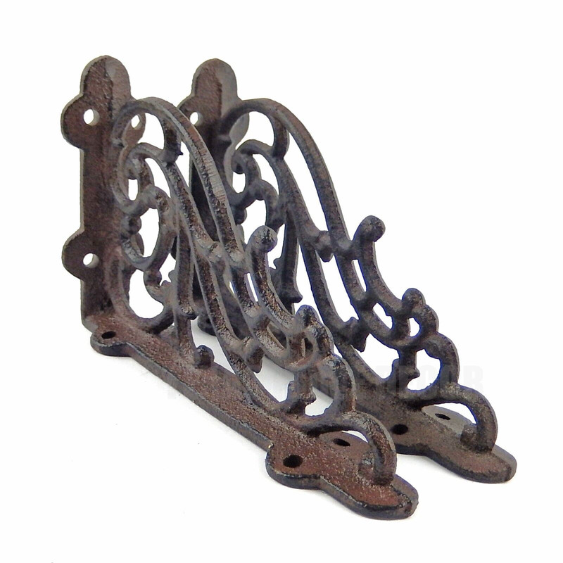 2 Small Shelf Brackets Scrolls Cast Iron Brace Antique Style 5 1/4 x 3 1/4 inch gallery