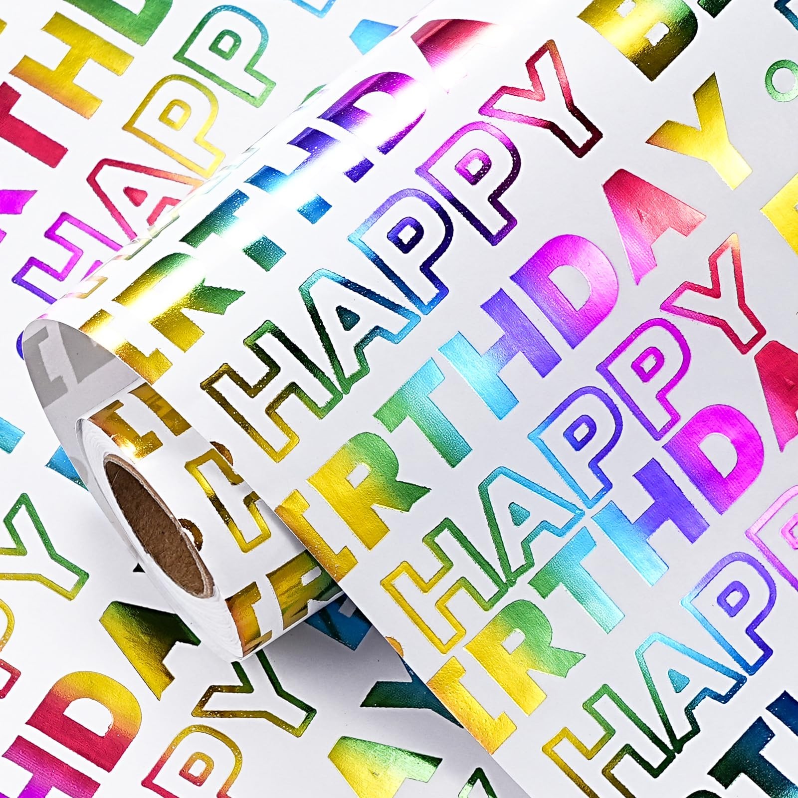 LeZakaa Birthday Wrapping Paper Roll, Happy Birthday Lettering Colorful Holog... gallery