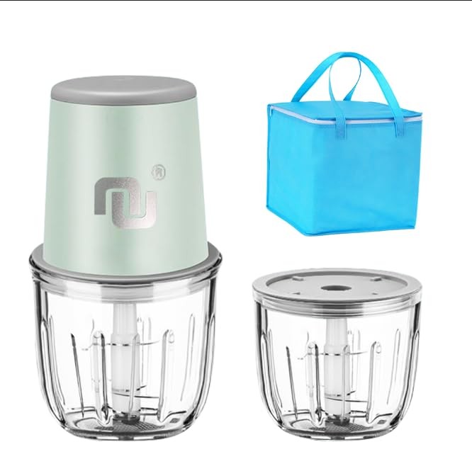 NUNET Rechargeable Cordless Food Processor Chopper – 2 Glass Bowls 300ml 60... gallery