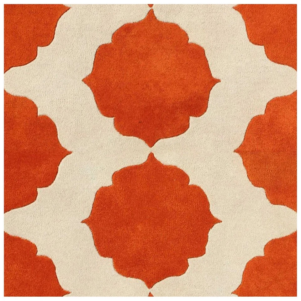 Modern Orange & Ivory Geometric Wool Rug – Hand-Tufted Minimalist Carpet Soft gallery