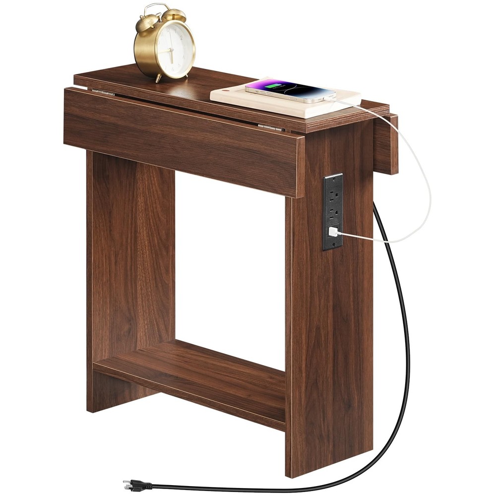 End Table with Charging Station, Foldable Narrow Side Table, Narrow Nighstand...