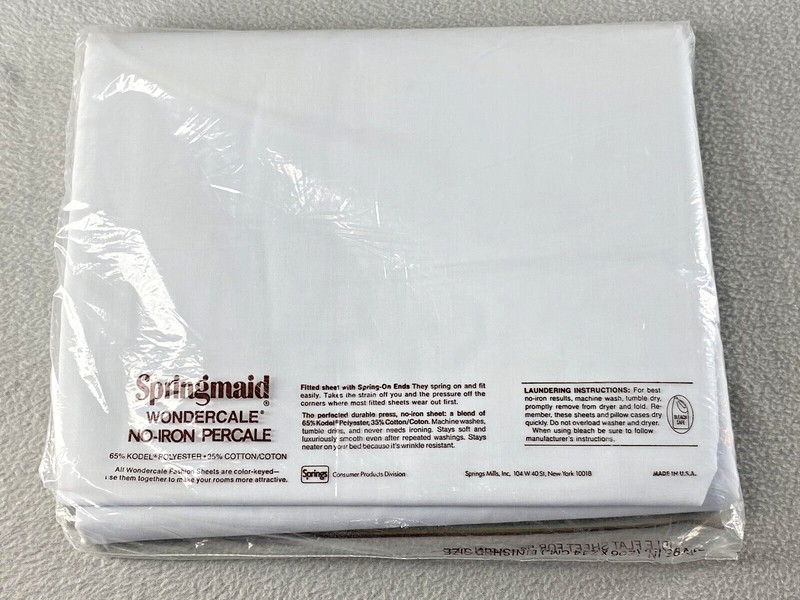 Springmaid Full Double Flat Sheet White Percale Polyester Cotton 81" x 96" USA gallery