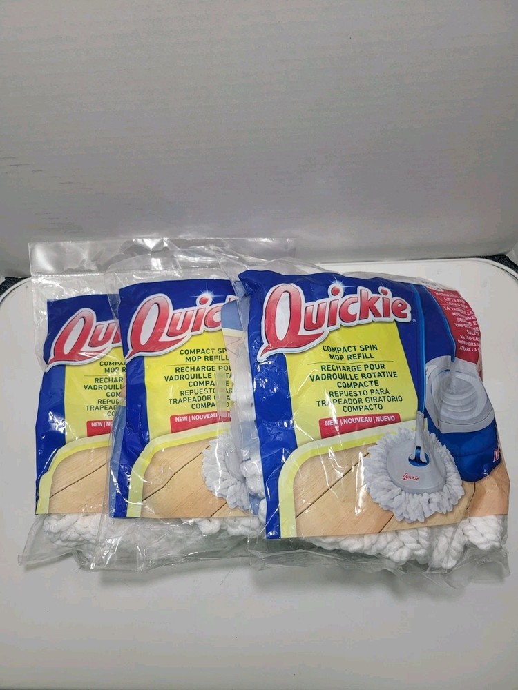 3 Quickie Water Compact Spin Mop Refills Microfiber Floor Cleaning System 1 Open