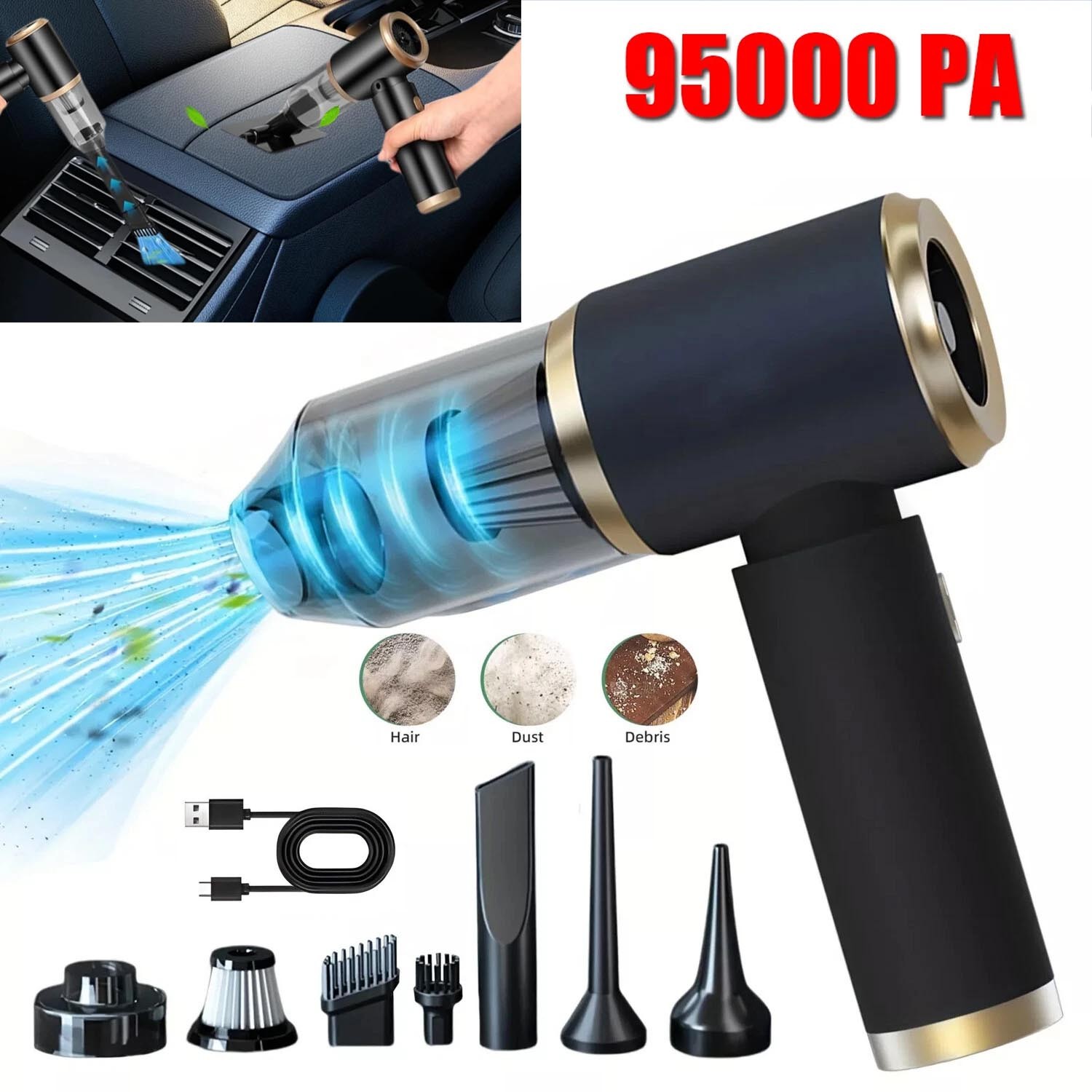 Upgrade Vacuum Car Detailing Cleaner & Air Blower Wireless Handheld Rechargeable gallery