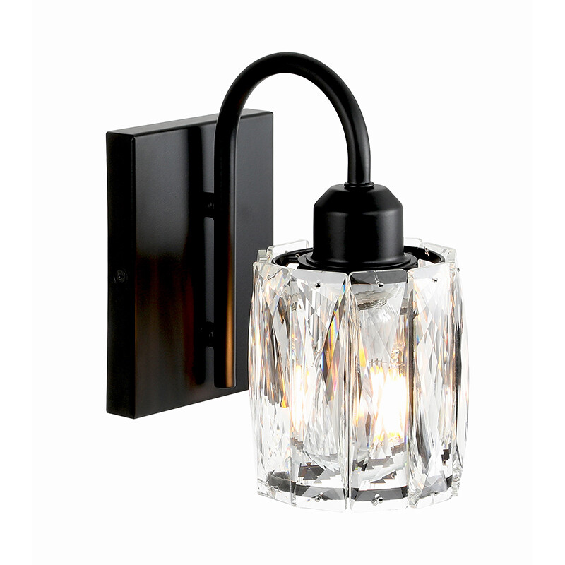 Bathroom Wall Sconce Black Vanity Light with K9 Crystal Shade for Hallway Mirror gallery