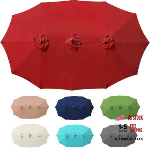 12 Ribs Umbrella Canopy Replacement for 15ft Double-Sided Patio Burgundy gallery