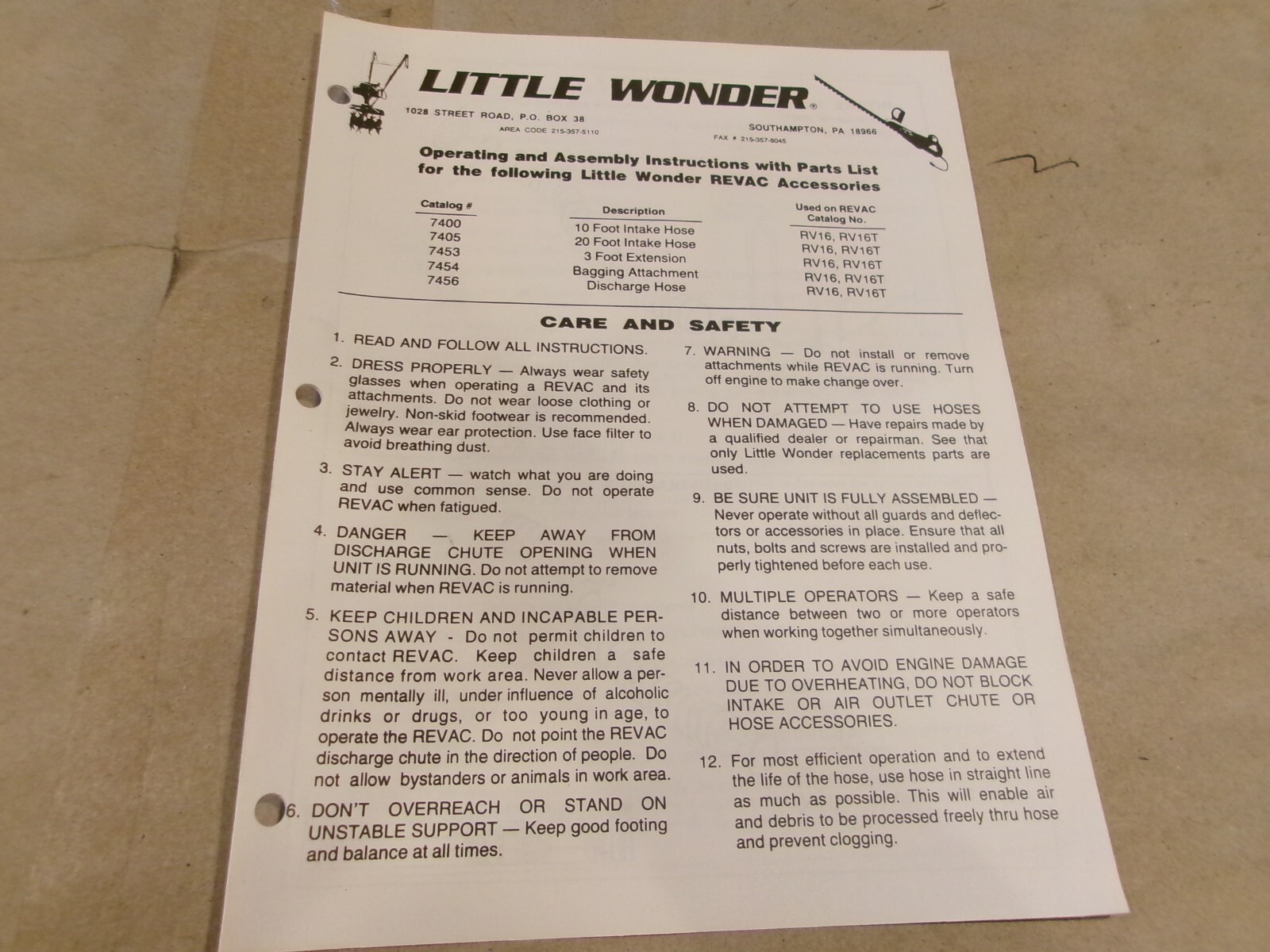 LITTLE WONDER OPERATING AND ASSEMBLY INSTRUCTIONS WITH PARTS LIST 702301 gallery