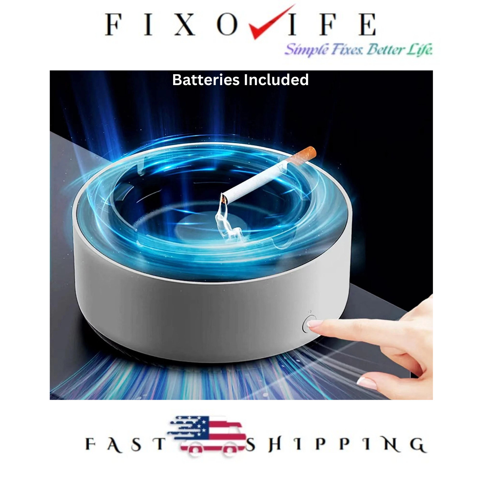 Smart Ashtray Purifier, Removes Smoke Odor White by FIXOLIFE, FREE US SHIPPING gallery