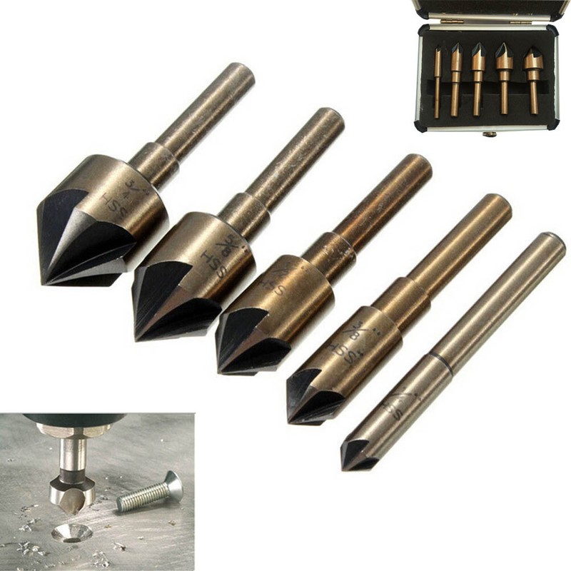 5PC COUNTERSINK TOOL BIT SET COUNTER SINK FOR STEEL METAL WOOD PLASTIC ALUMINUM gallery