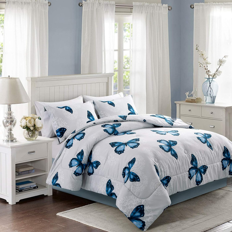 Lightweight Microfiber 3 Piece Comforter Set with 2 Shams, Butterfly Pattern Bed gallery