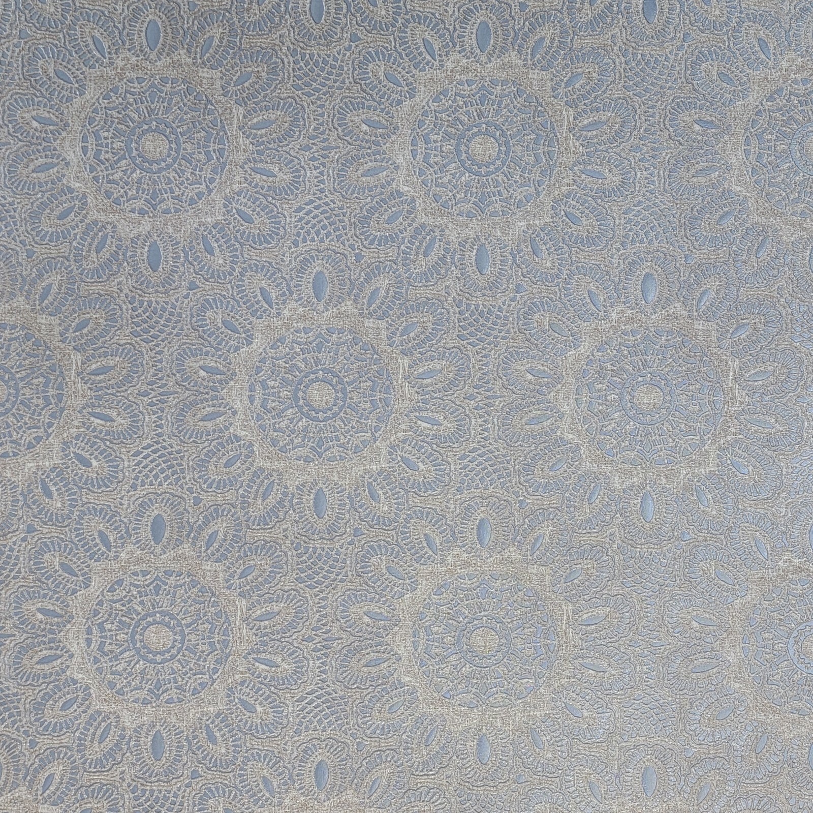 Lace flowers pattern Tan Gray Silver metallic faux fabric textured Wallpaper 3D gallery