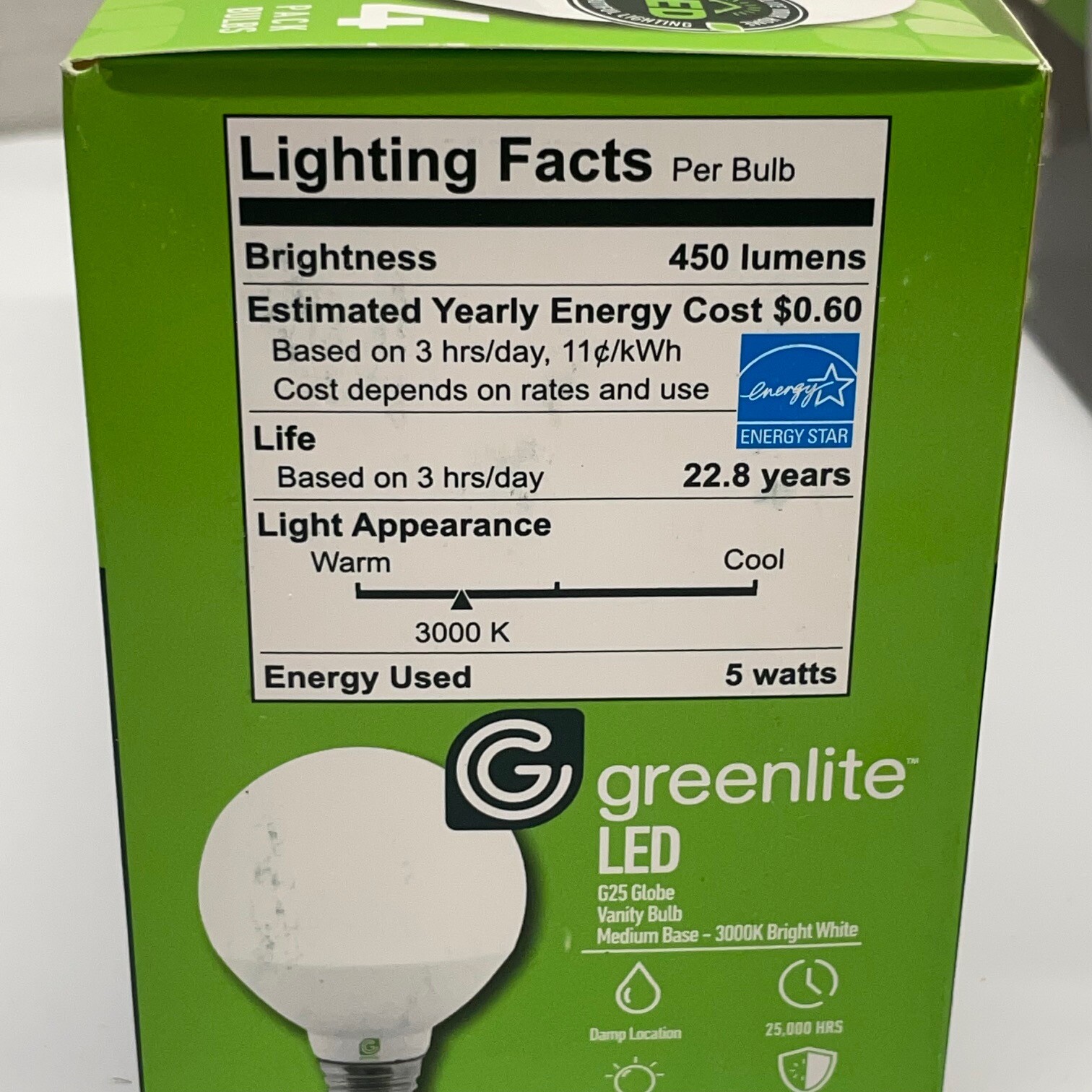 8 LED Bulb 5 watt non dimmable 40W 450 lumens 3000K Bright Greenlite G25 gallery
