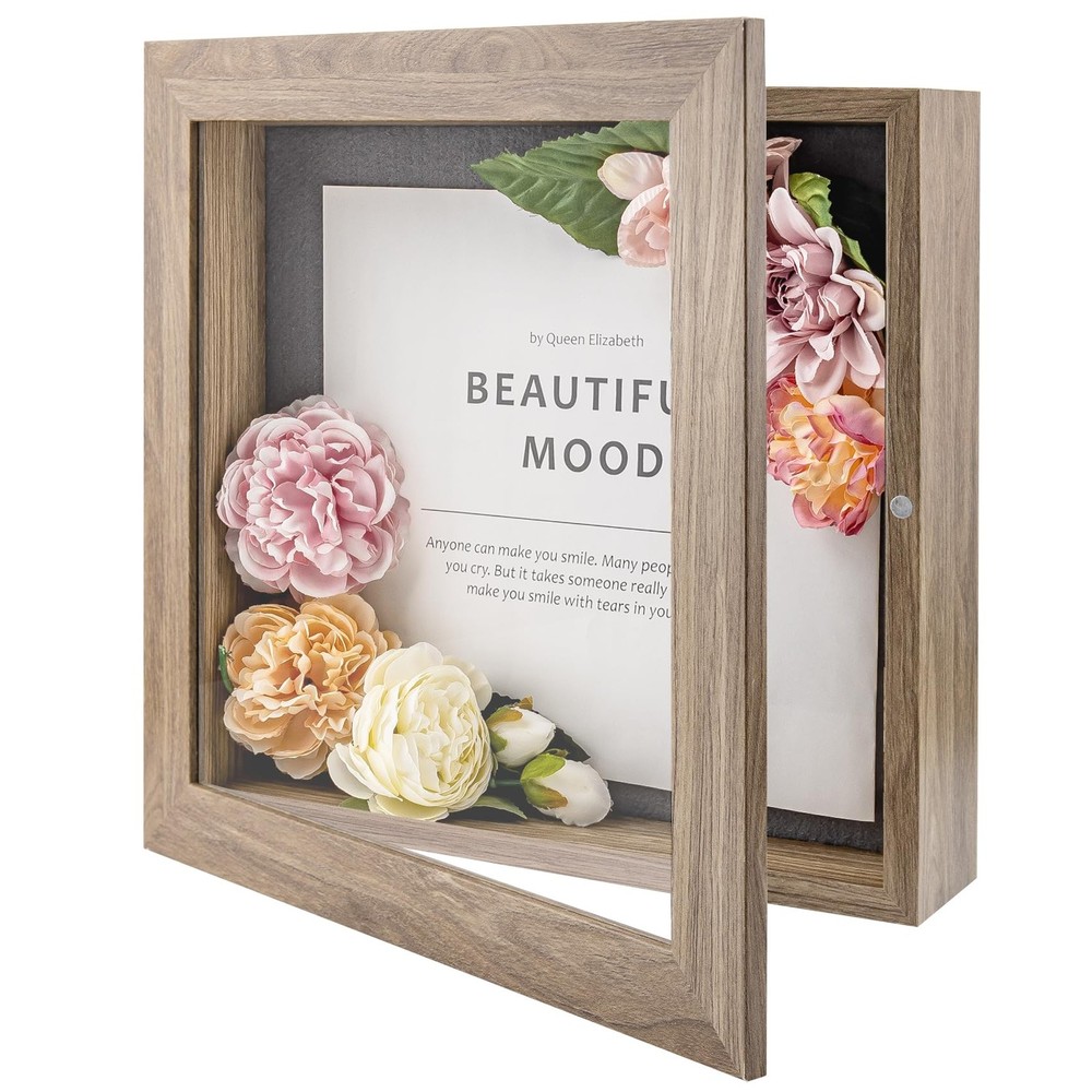 11x11 Tan Shadow Box Frame Wall Tabletop 2 In Deep Front Opening Memory Box Art