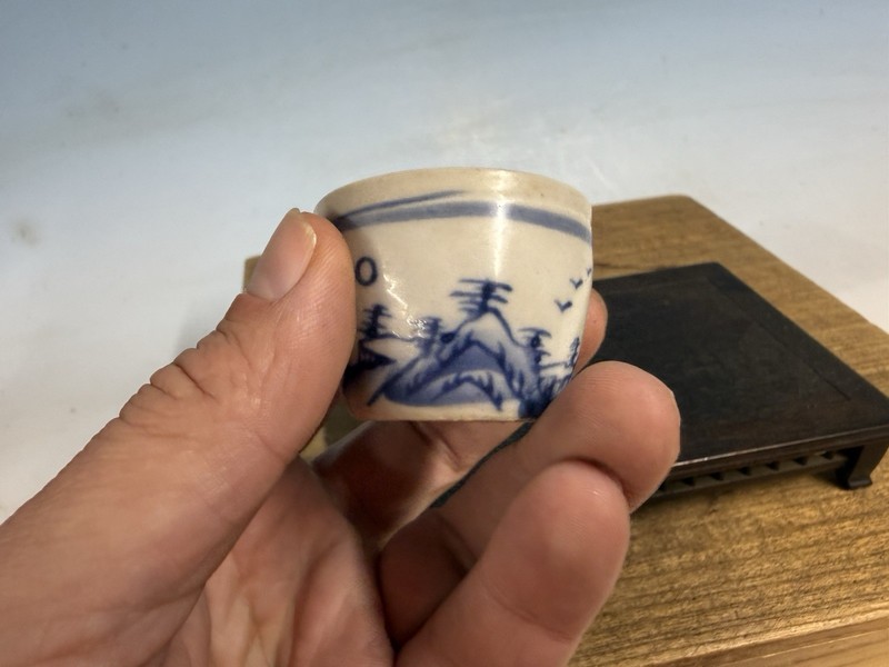 Japanese Unknown Maker Shohin Bonsai Tree Pot 1 7/8 By 1 3/8” Blue And White gallery