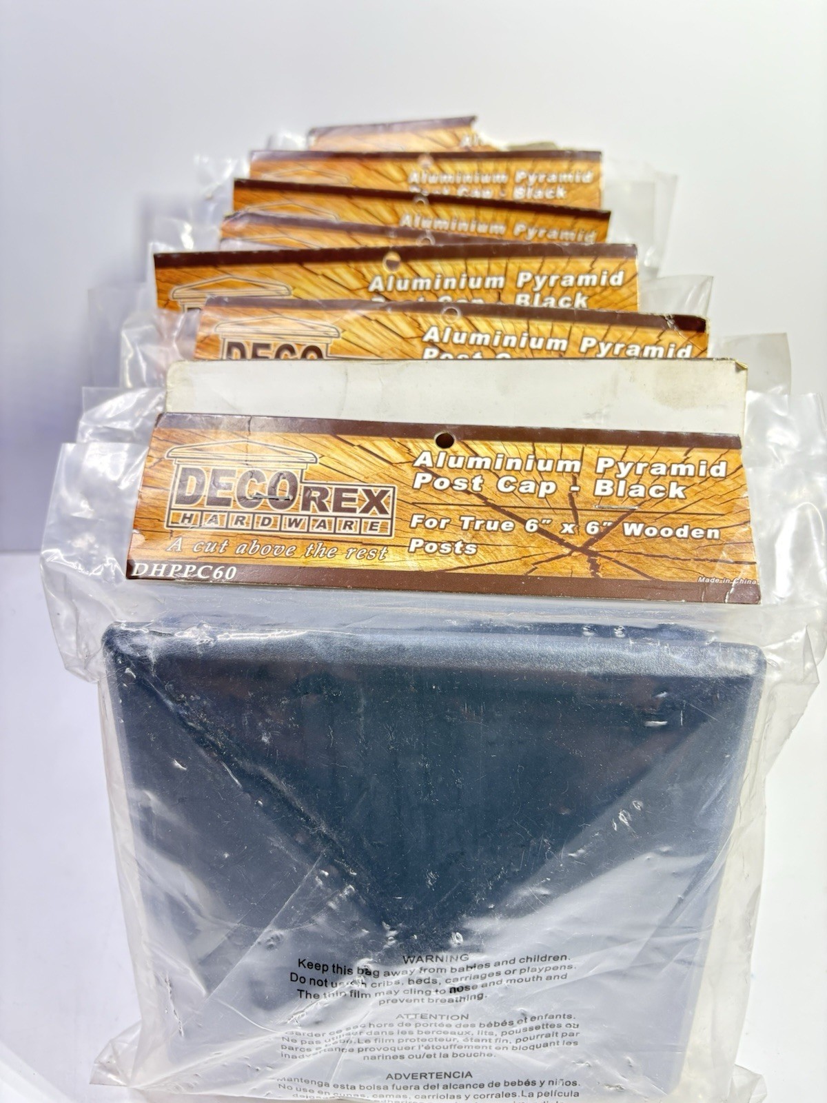 Qty-9 DECOREX Black Aluminum Pyramid Cap For True Actual 6” X 6” Wood Fence Post gallery