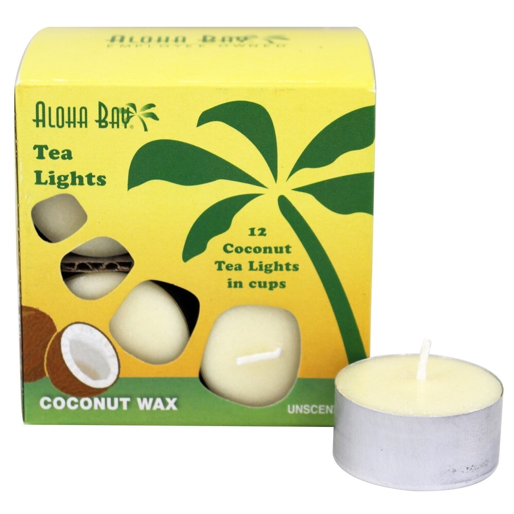 Aloha Bay Palm Wax Tea Lights Cream Candles with Aluminum Holder Unscented 12 ct gallery