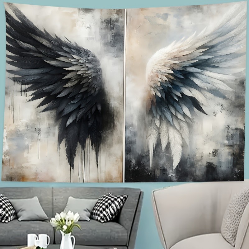 Abstract Angel Wings Tapestry - Polyester Fiber Wall Hanging with Dramatic Black gallery