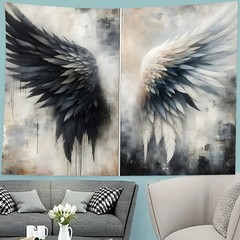 Abstract Angel Wings Tapestry – Polyester Fiber Wall Hanging with Dramatic Black