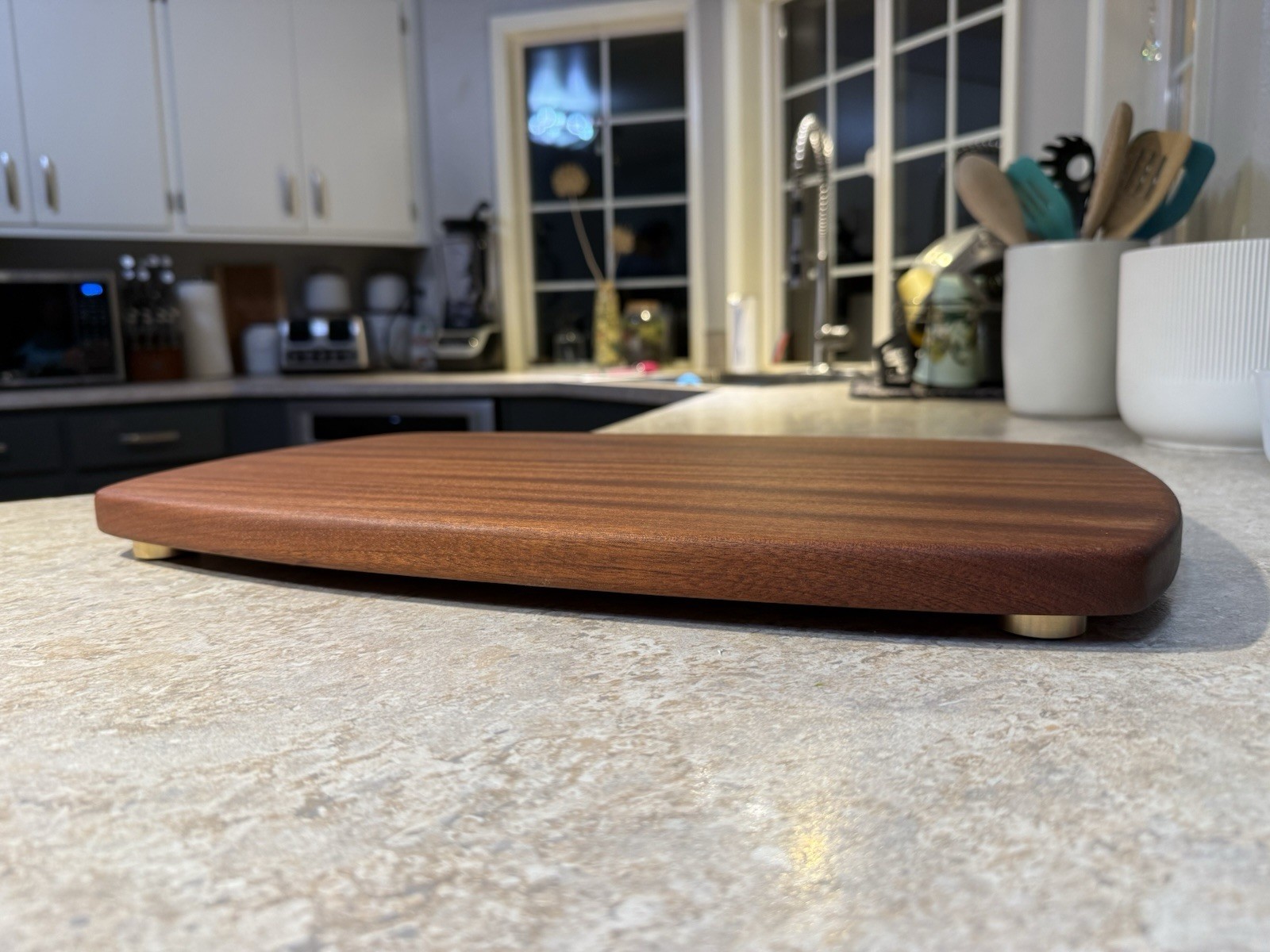 Handmade Medium Brown Wood Rectangular Cutting Board With Feet gallery