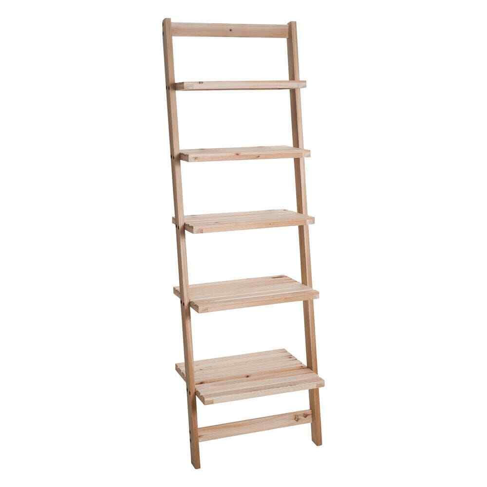 Lavish Home Ladder Bookcase Open Storage/Back Natural Unfinished Wood 5-Shelf gallery