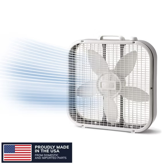 Lasko 20" Classic Box Fan with Weather-Resistant Motor, 3 Speeds, 22.5", White gallery