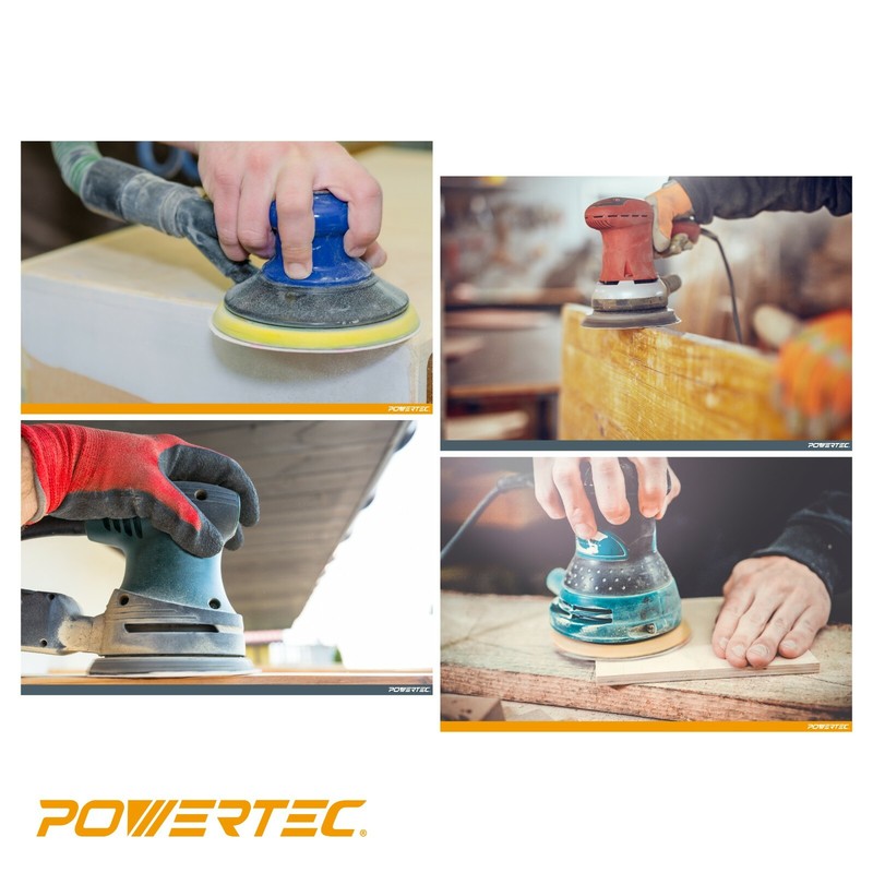 POWERTEC 5" A/O Hook & Loop 8 Hole Disc, Grits 40/80/120/220/320 - 100PK (45000) gallery