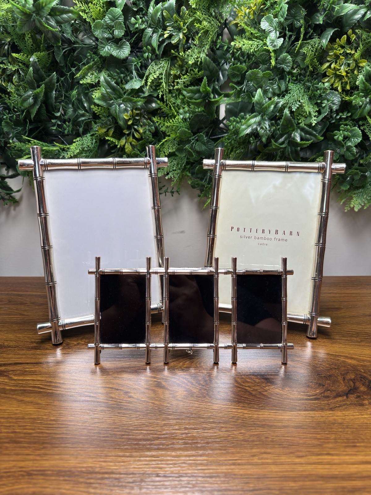 Pottery Barn Silver Bamboo Picture Frame Metal Easel Back Decor Lot Of 3 gallery