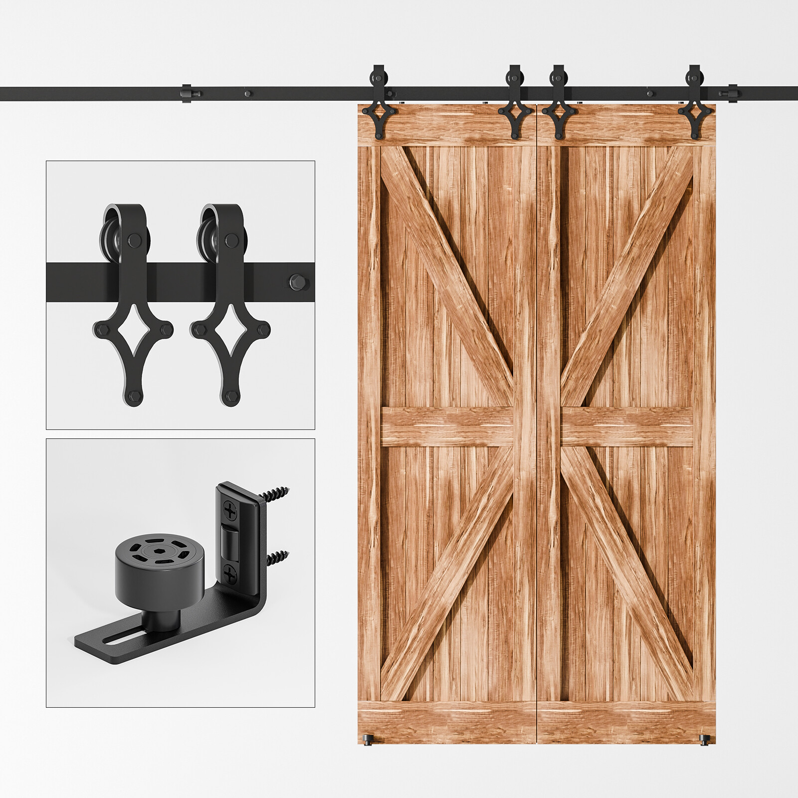 4FT-20FT Rhombus Roller Sliding Barn Door Hardware Kit for Single/Double Door gallery