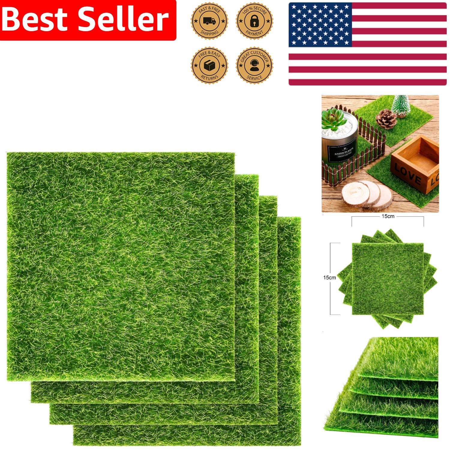 4 Packs Artificial Grass Mats 6x6 Inch Fake Turf Decor for DIY Dollhouse Fair... gallery