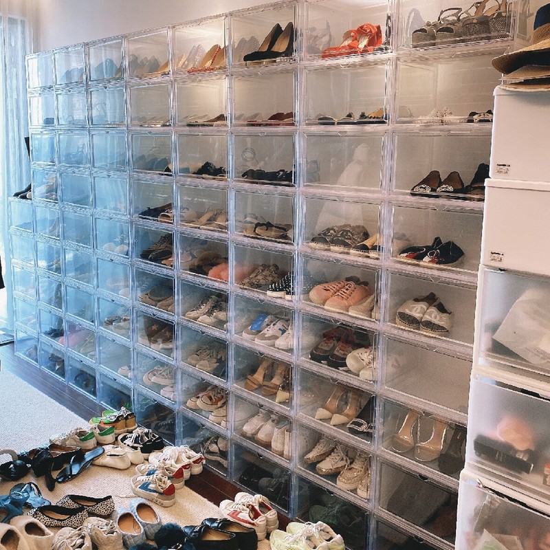 12 Clear Shoe Boxes Magnetic Drop Front Sneaker Rack Storage Organizer Stackable gallery