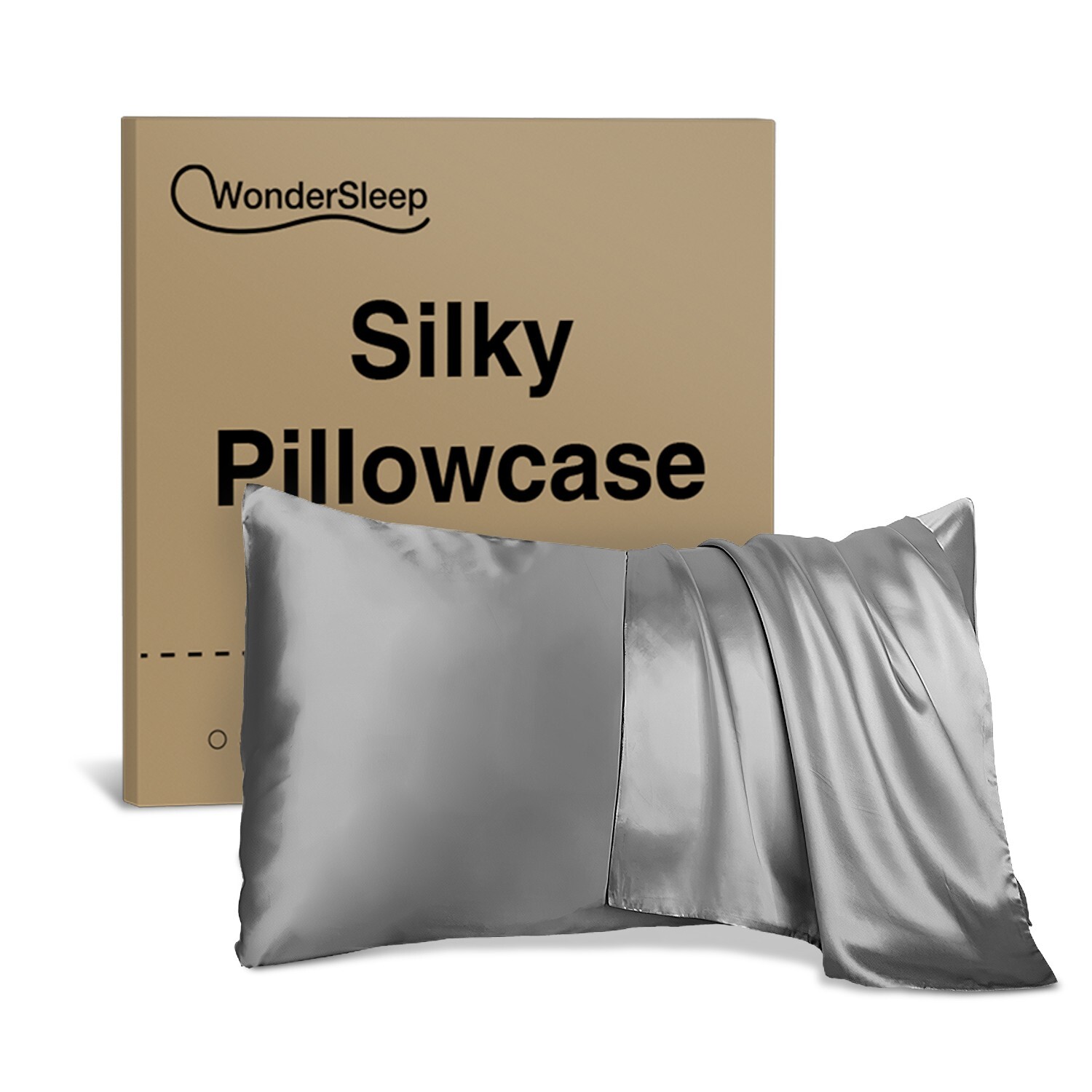 WonderSleep Silky Pillowcases Set, 2 Pack Queen Size 20x30 Inches - Silver Grey gallery