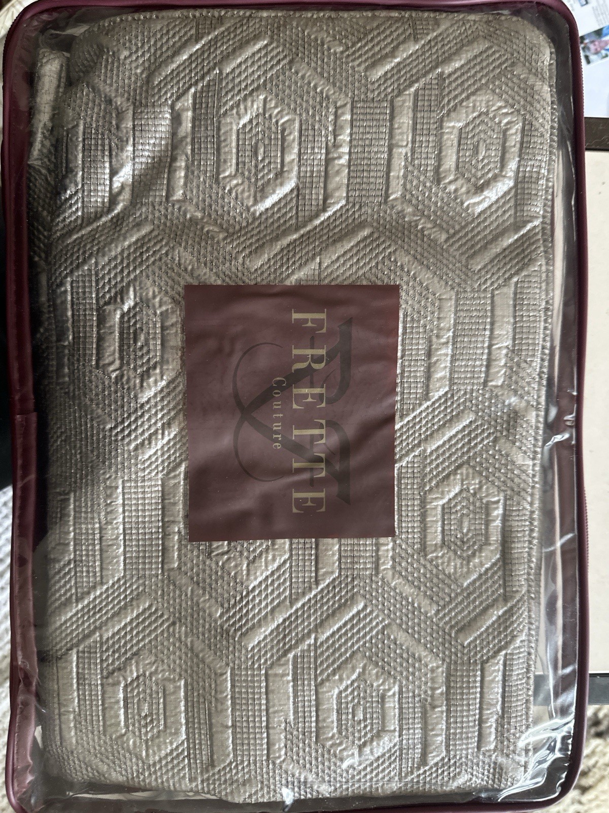 NEW Frette Quilted Coverlet – Silver Geometric – Luxury Italian Bedding gallery