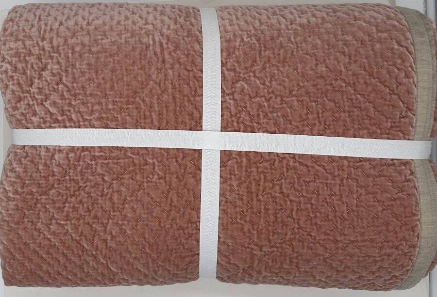 Pottery Barn Cross Stitch Velvet KING Quilt ~ Rosewood gallery