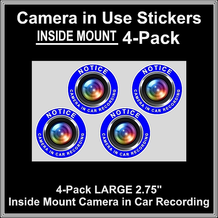 Camera in Car Recording Video 4-Pack INSIDE MOUNT Decals Blue White 2.75" gallery