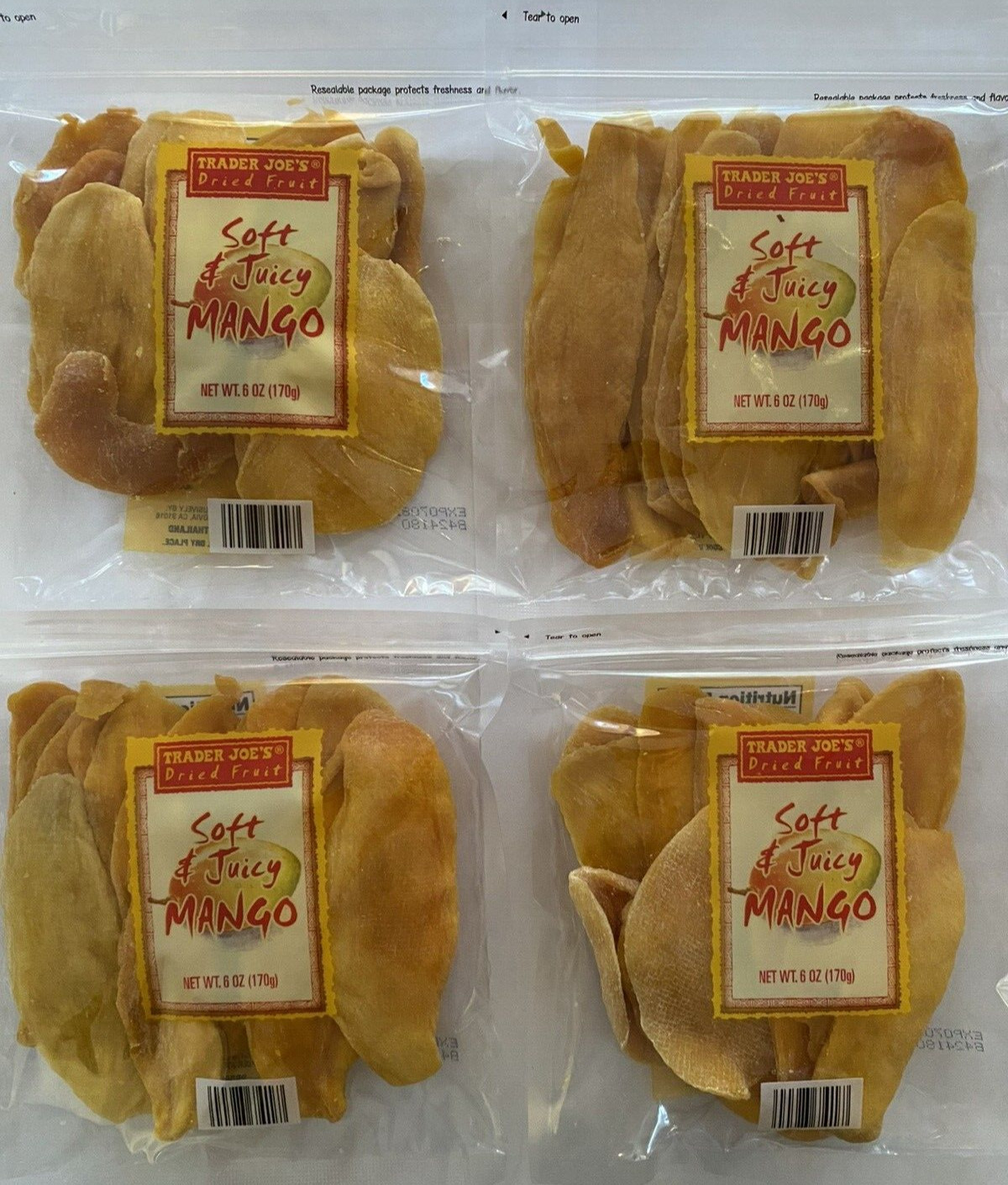 4 PACKS Trader Joe's Dried Fruit Soft & Juicy Mango 6 oz Each Pack gallery