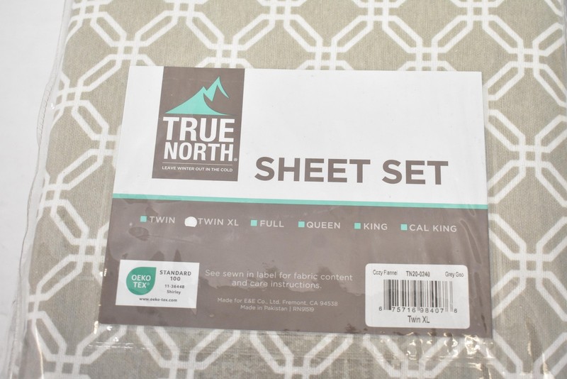 True North Twin Extra Long Sheet Set Gray Grey Geo Cozy Flannel TN20-0240 gallery