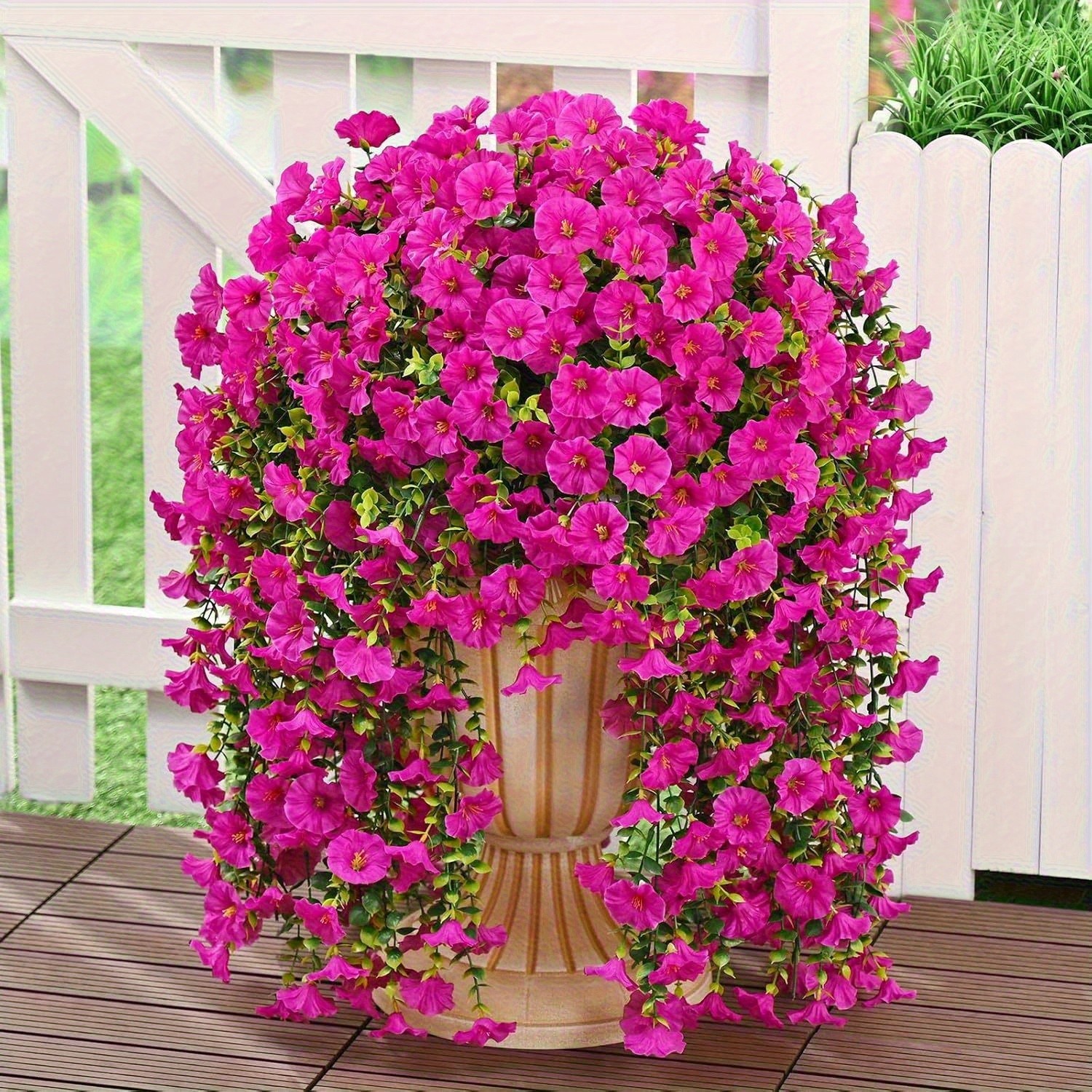 4Pcs UV Resistant Artificial Hanging Morning Glory Flower Faux Vine Garden Decor gallery