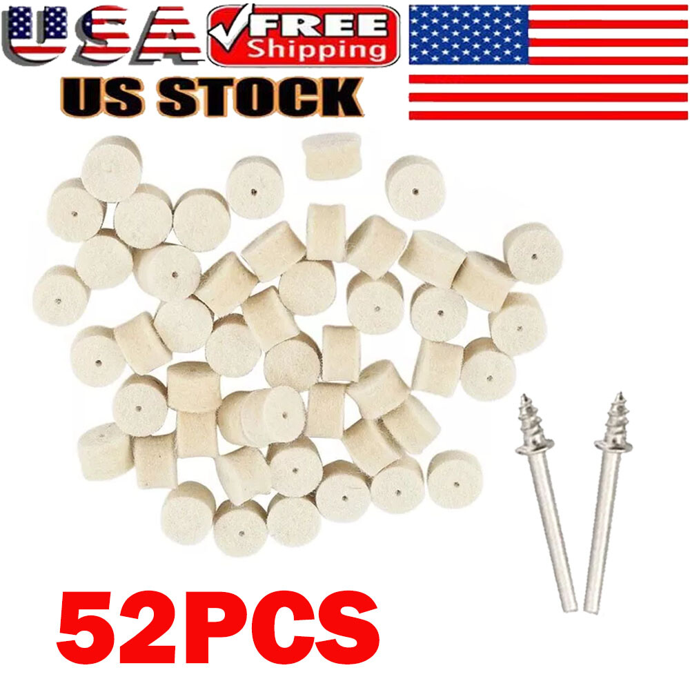(52pack) Wool Felt Polishing Buffing Pad 13mm + 2pc Shank For Grinding Wheel gallery