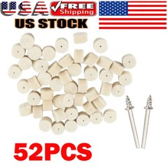 (52pack) Wool Felt Polishing Buffing Pad 13mm + 2pc Shank For Grinding Wheel