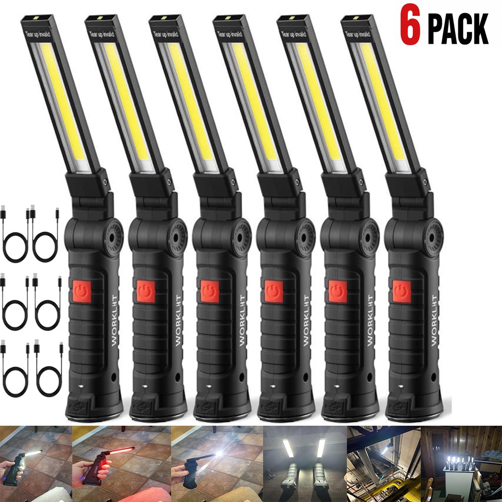 6Pack Rechargeable COB LED Work Light Magnetic Flashlight 360° Rotating Foldable gallery