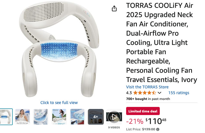 TORRAS - Coolify Air Smart 3-in-1 Neck Air Conditioner Cooling Heating Fan White gallery