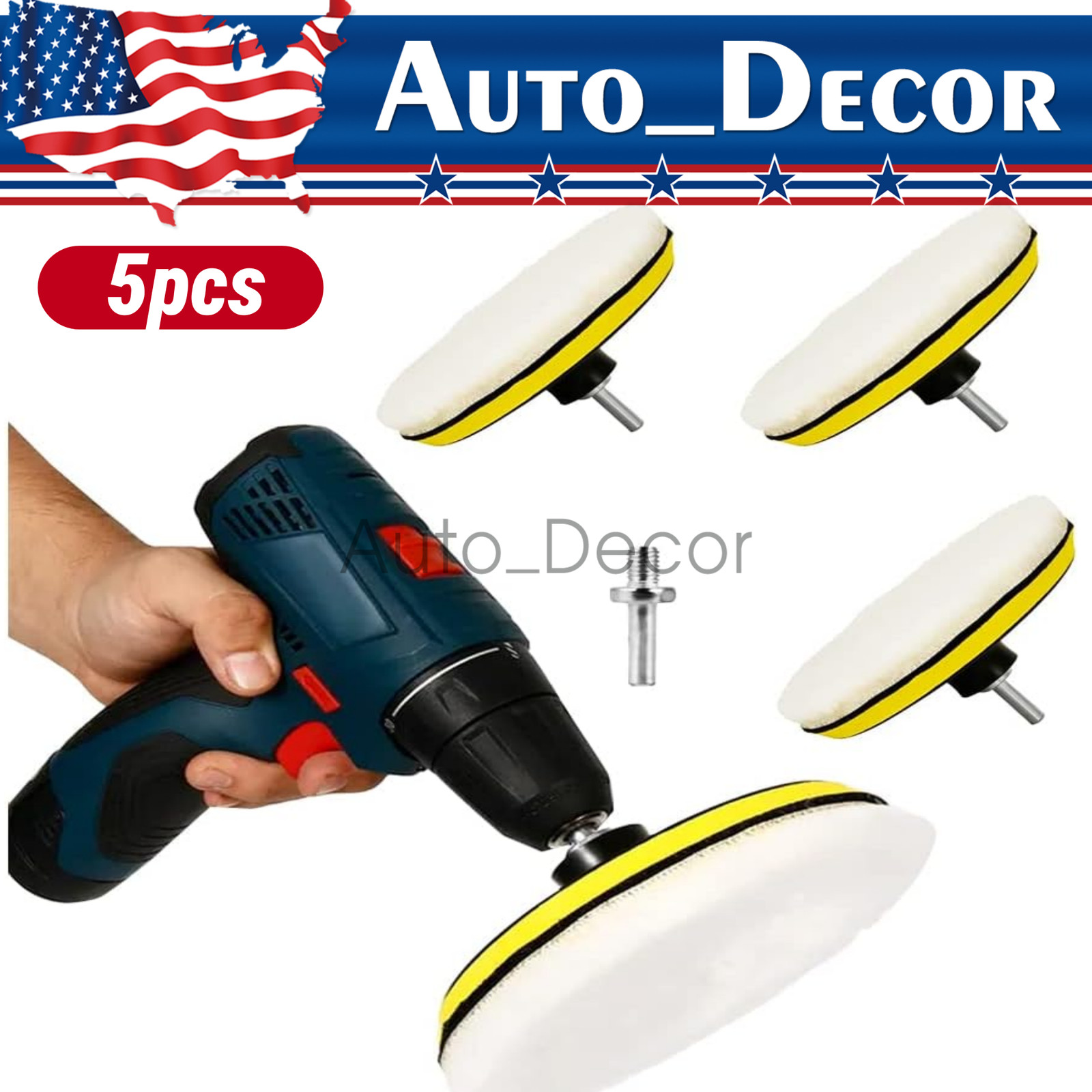 5PCS 6" Buffing Polishing Pad Wool Wheel Mop Kit For Car Polisher Drill Adapter gallery